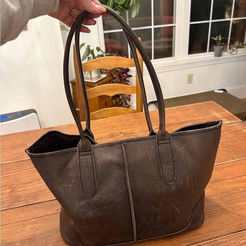 Frye Dark Brown Leather Shoulder Tote
